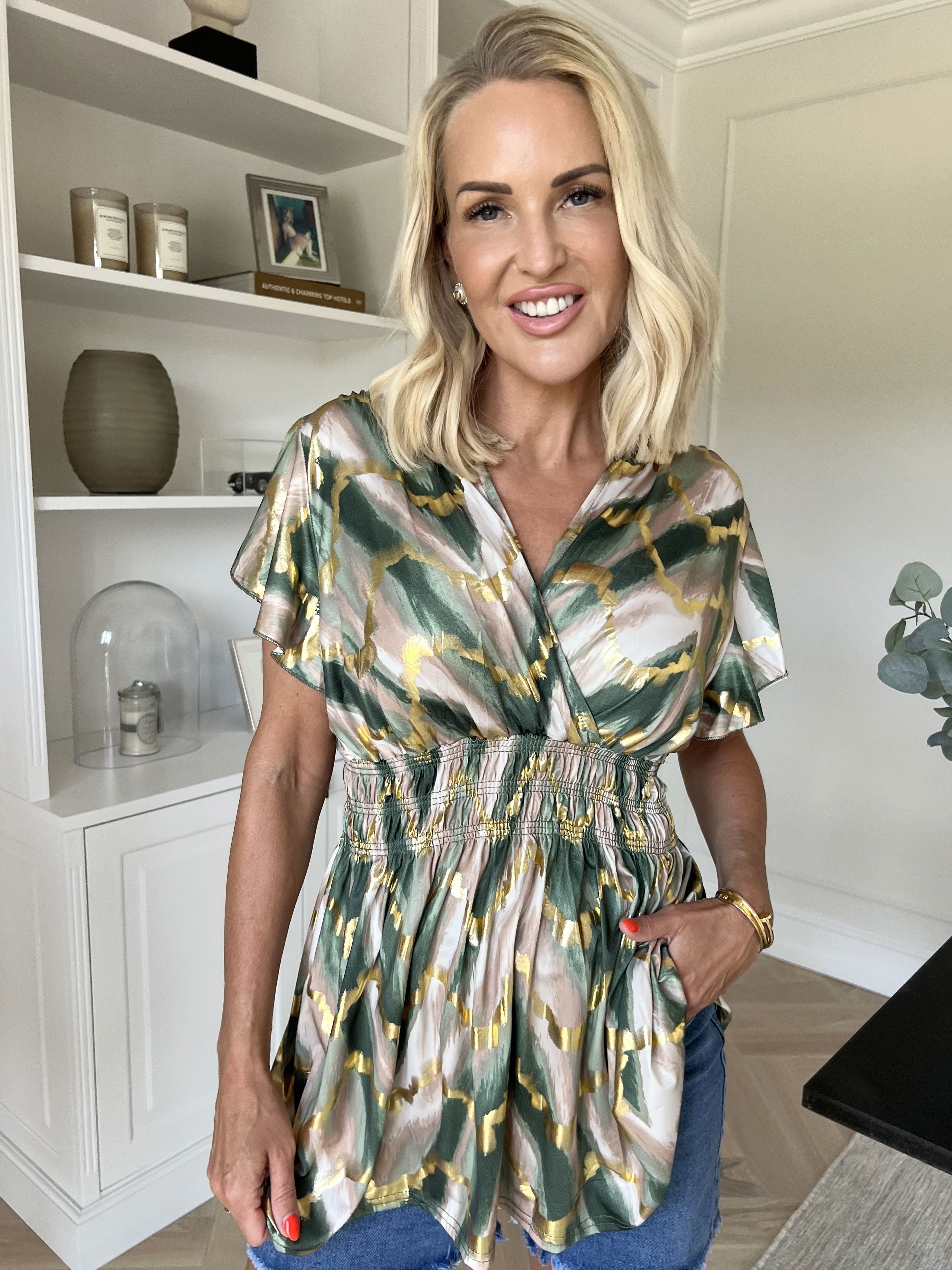 Pams Wave Shirt - Sød tunika i fint med print med smock